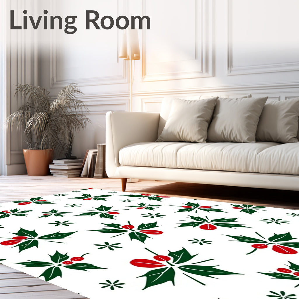 Festive Green Red Holly Leaf Cluster Rug