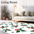 Festive Green Red Holly Leaf Cluster Rug