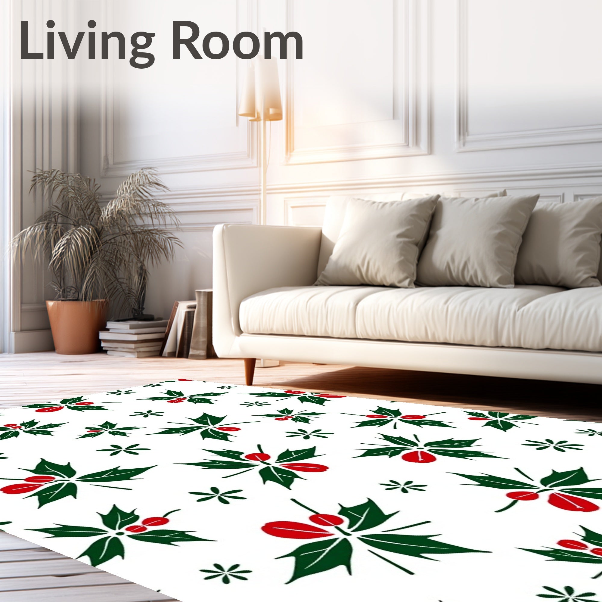 Festive Green Red Holly Leaf Cluster Rug