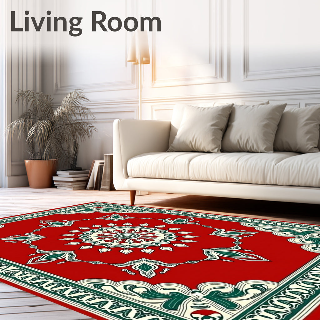 Crimson Green Floral Medallion Ornament Rug