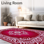 Crimson White Floral Mandala Border Rug