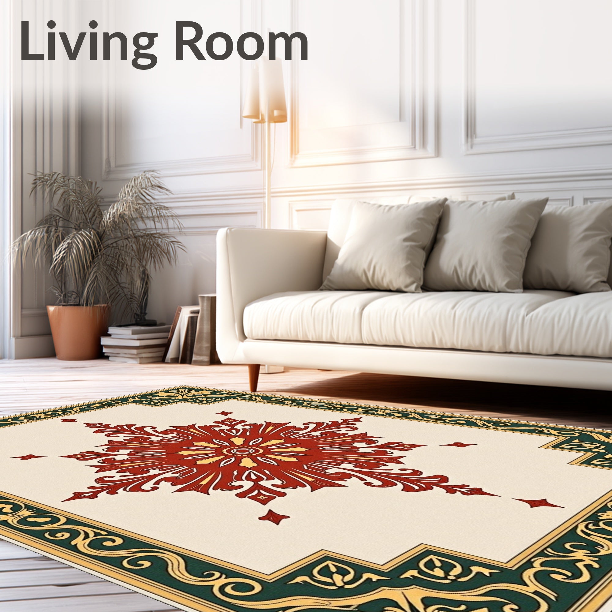 Crimson Gold Floral Medallion Border Rug