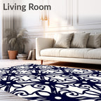 Artistic Navy Filigree Scrollwork Rug