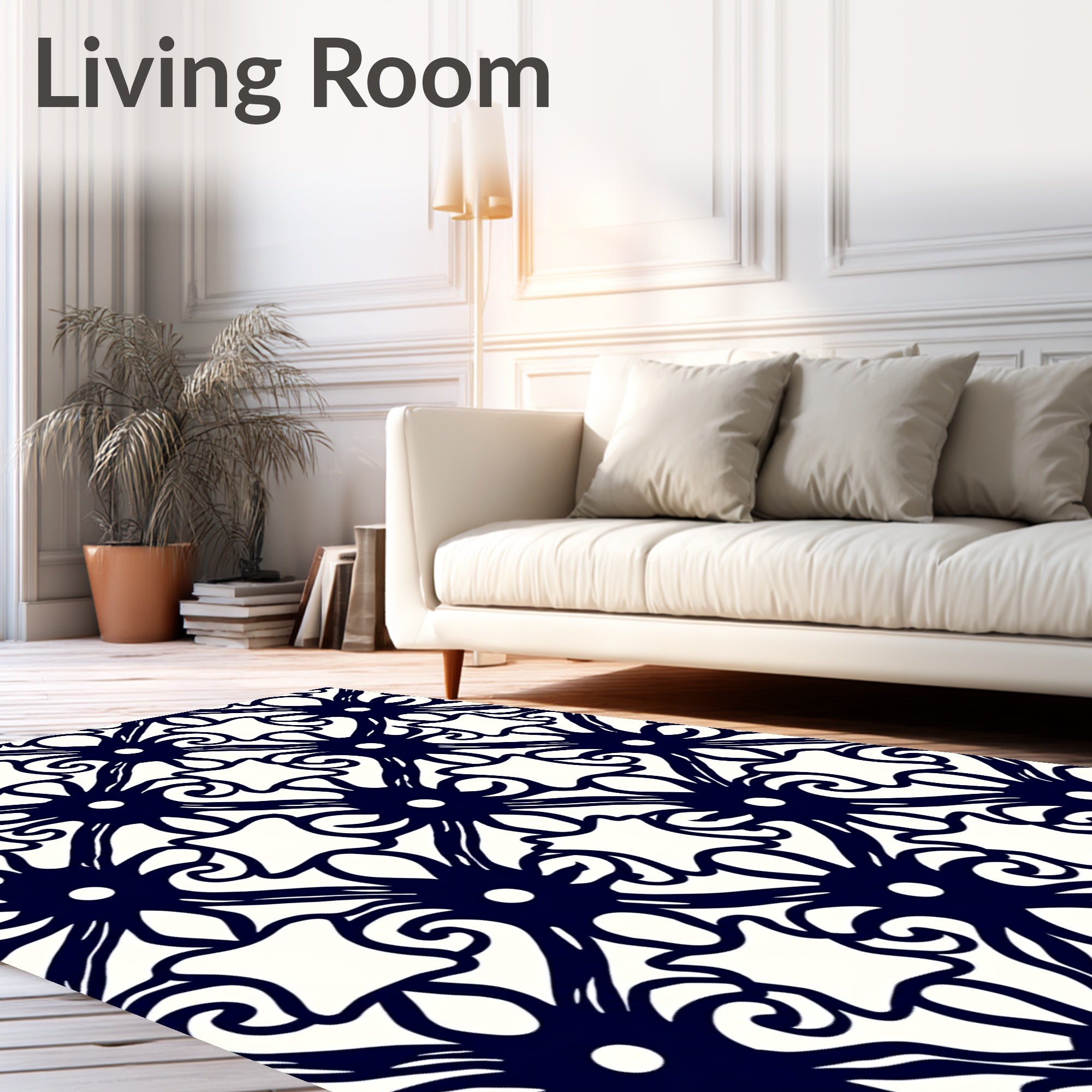 Artistic Navy Filigree Scrollwork Rug