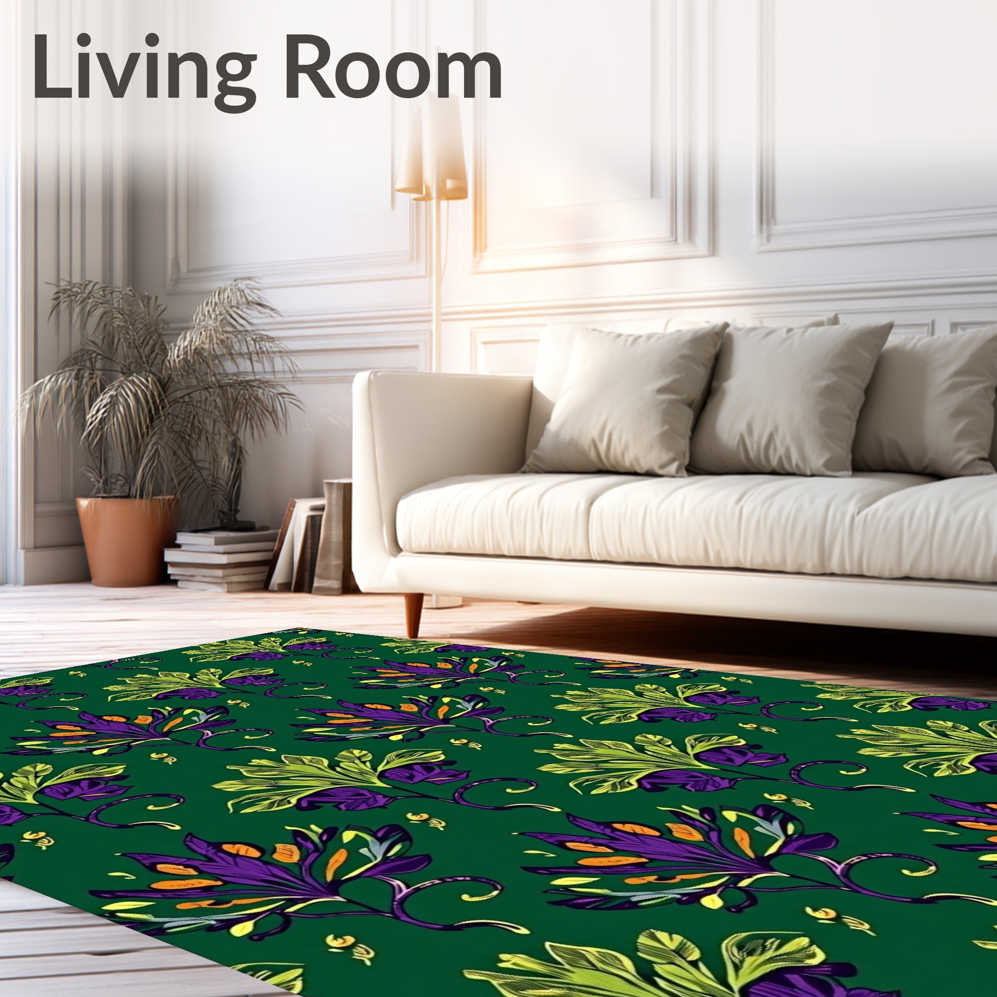 Emerald Green Floral Swirl Accent Rug