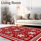 Crimson White Snowflake Lace Medallion Rug