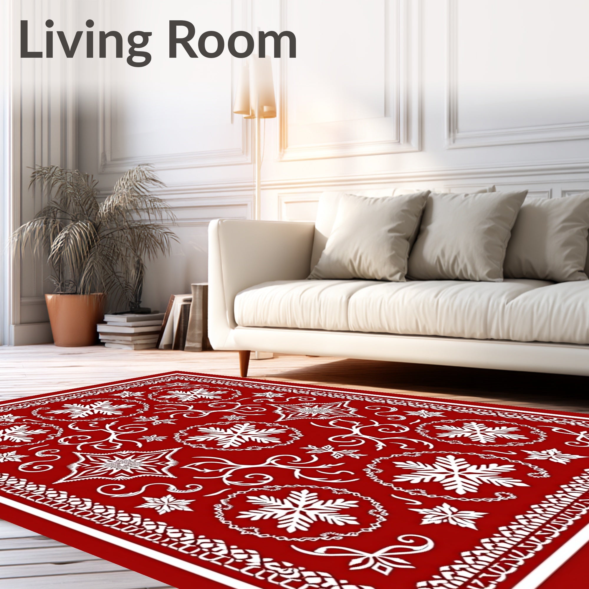 Crimson White Snowflake Lace Medallion Rug