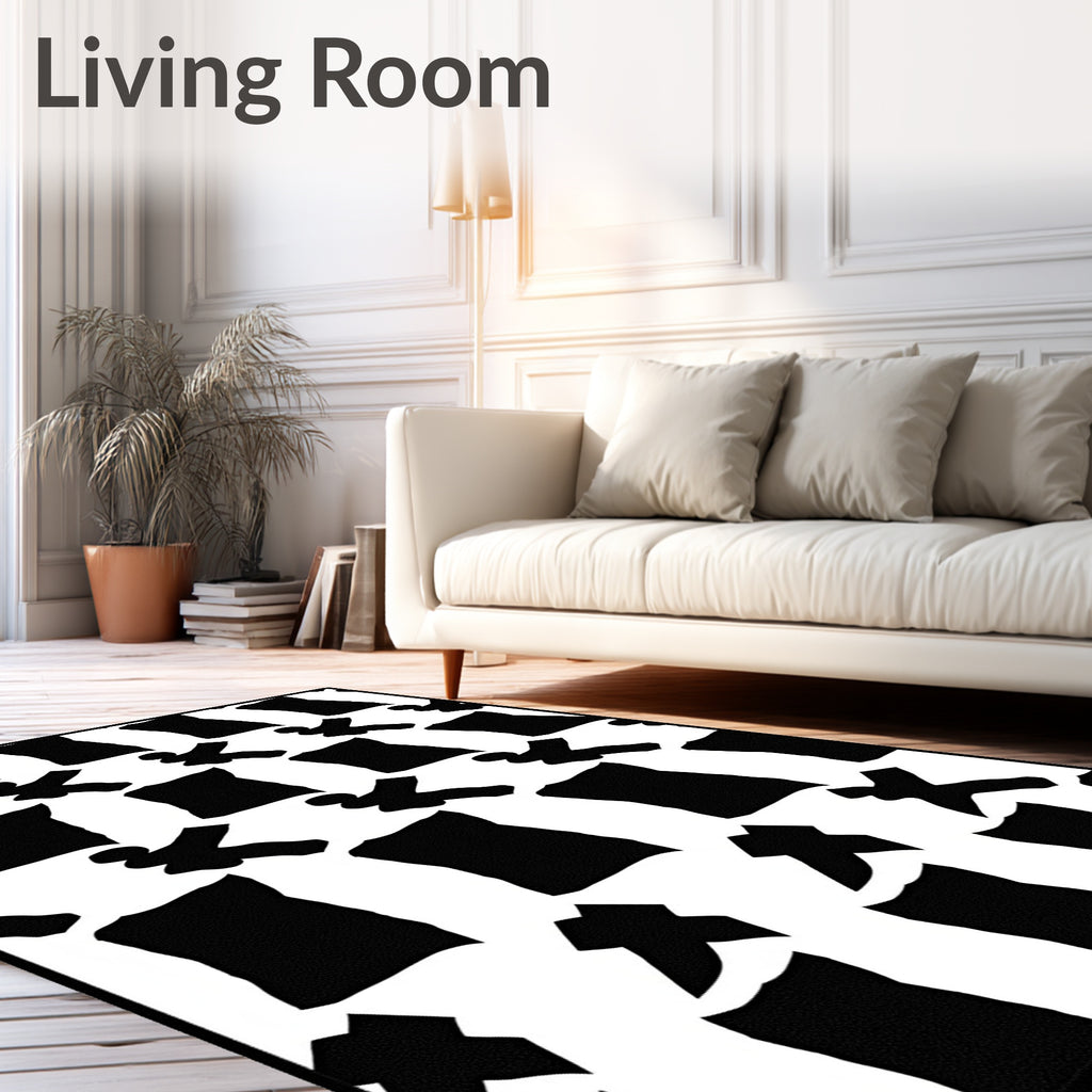 Bold Black White Abstract Figures Rug