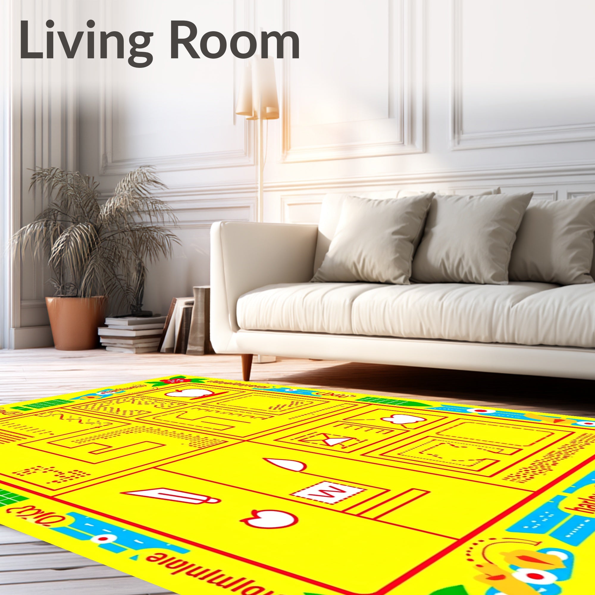 Playful Yellow Red Geometric Collage Rug