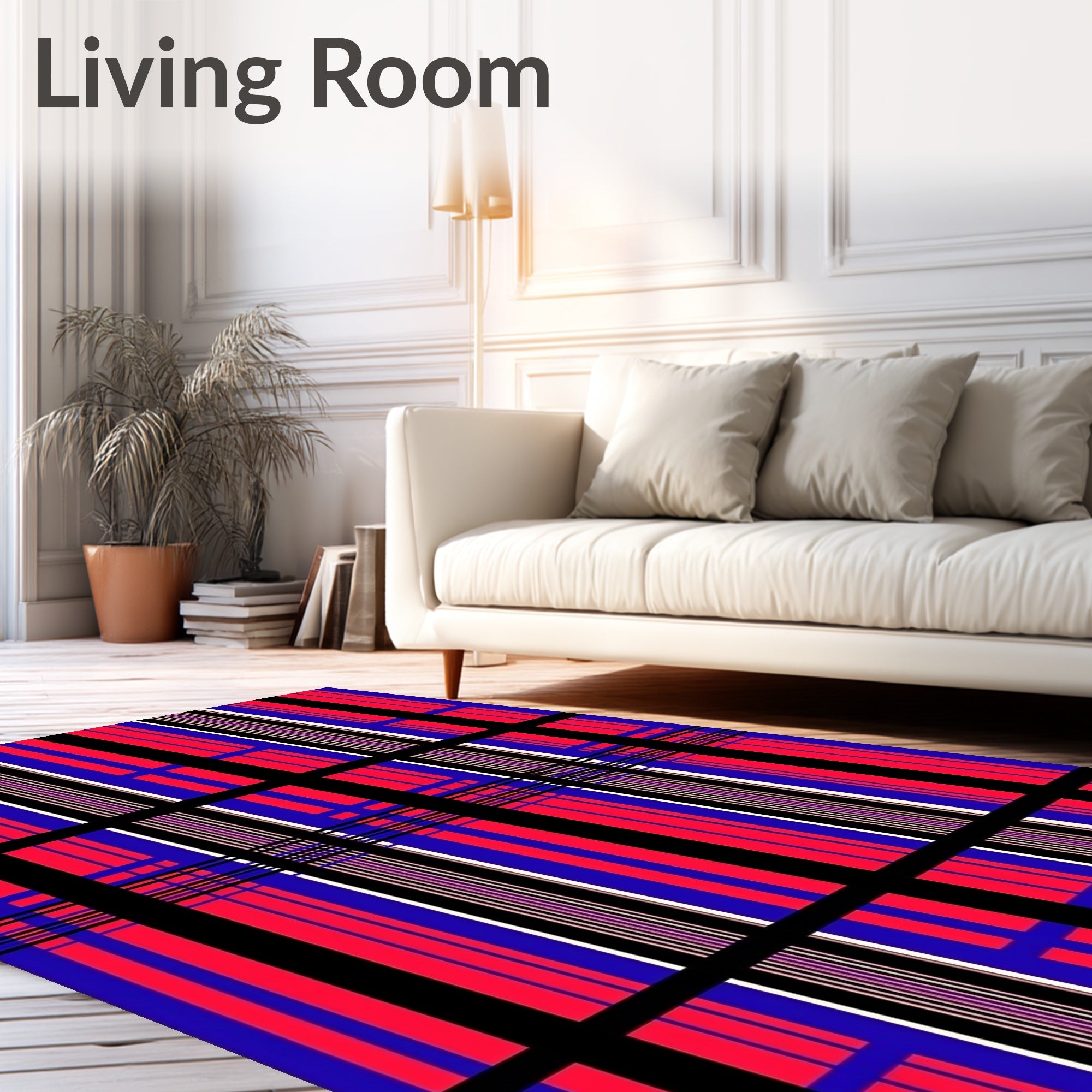 Red Blue Black Plaid Grid Rug