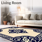 Deep Blue Floral Medallion Frame Rug