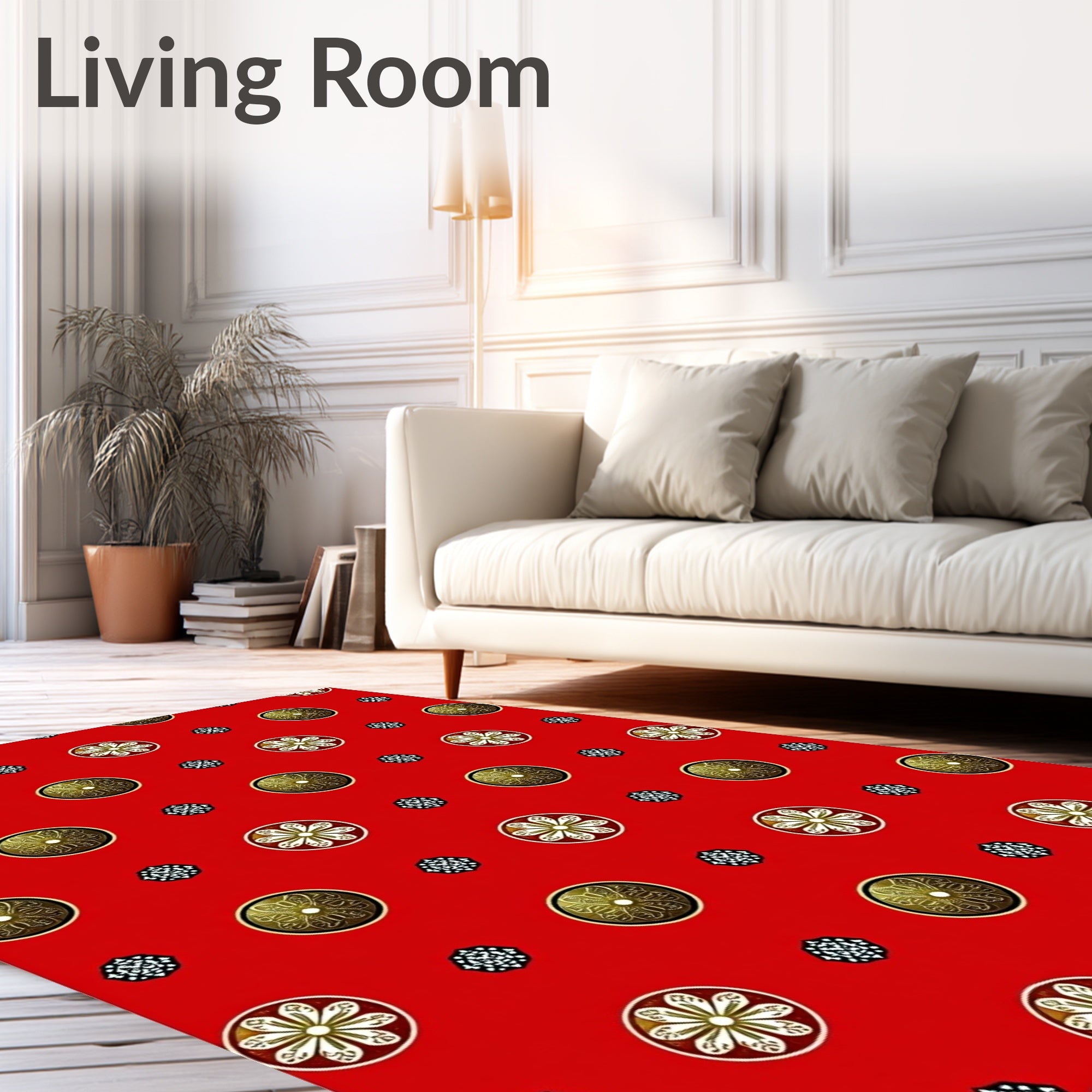 Crimson Red Gold Floral Medallions Rug
