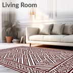 Maroon Labyrinth Geometric Border Rug