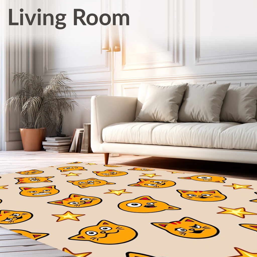 Whimsical Orange Cats Stars Background Rug