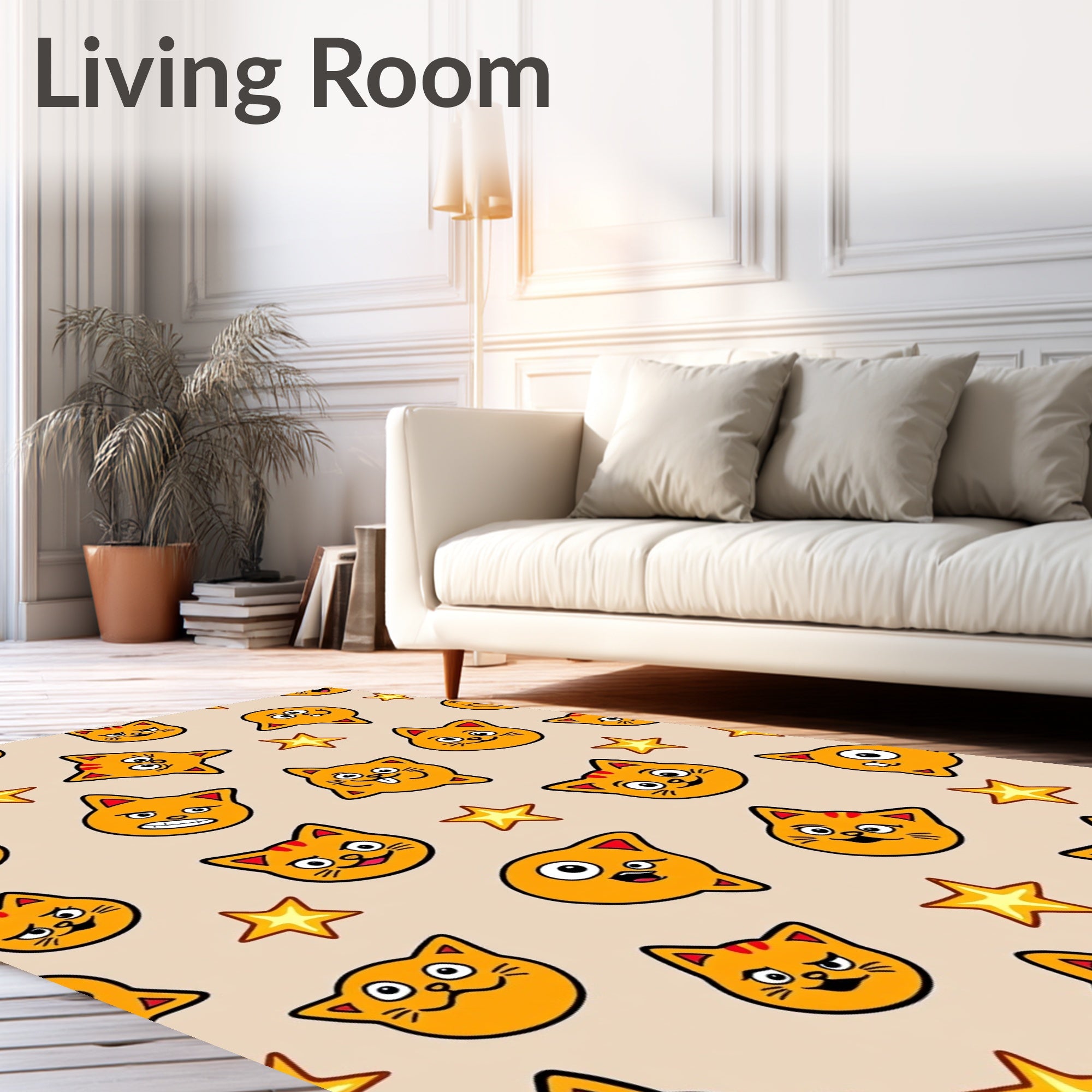 Whimsical Orange Cats Stars Background Rug