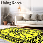 Vibrant Yellow Black Floral Medallion Rug