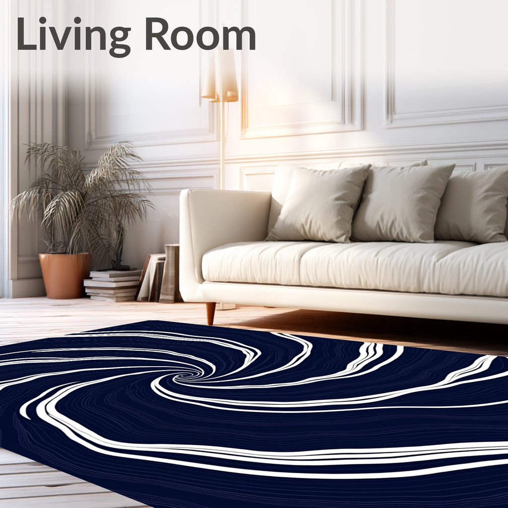 Deep Blue Swirling Vortex Rug