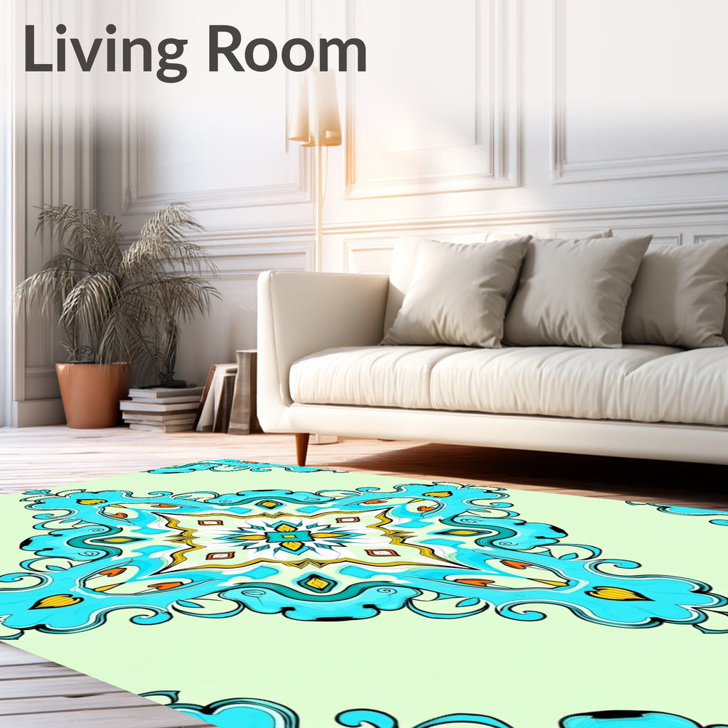 Aqua Teal Ornate Medallion Mandala Rug