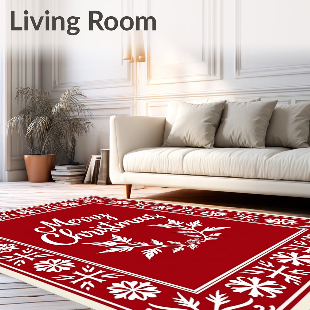 Crimson Snowflakes Holly Wreath Rug