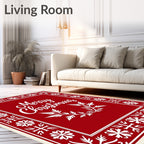 Crimson Snowflakes Holly Wreath Rug