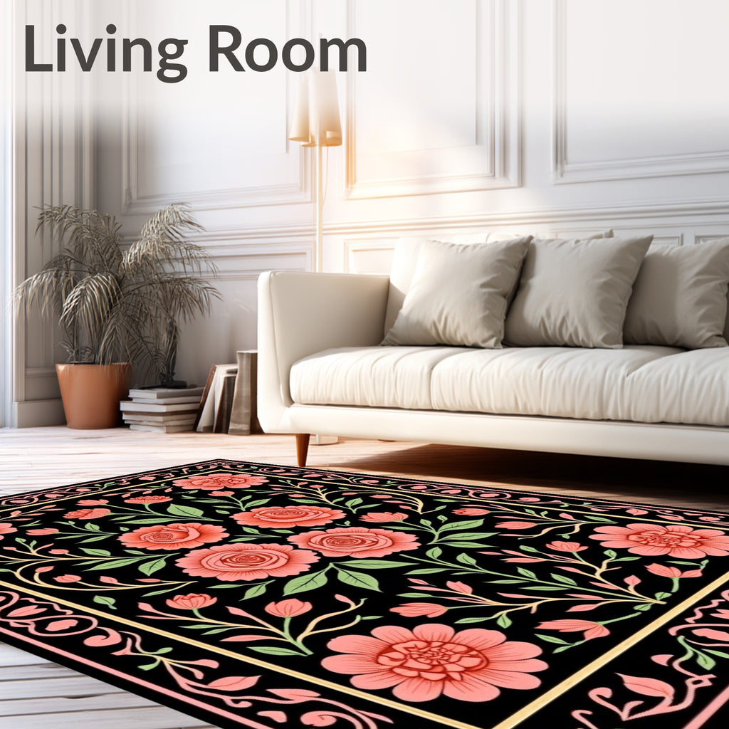 Coral Blossom Bouquet Floral Arrangement Rug