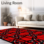 Bold Red Black White Geometric Repeat Rug