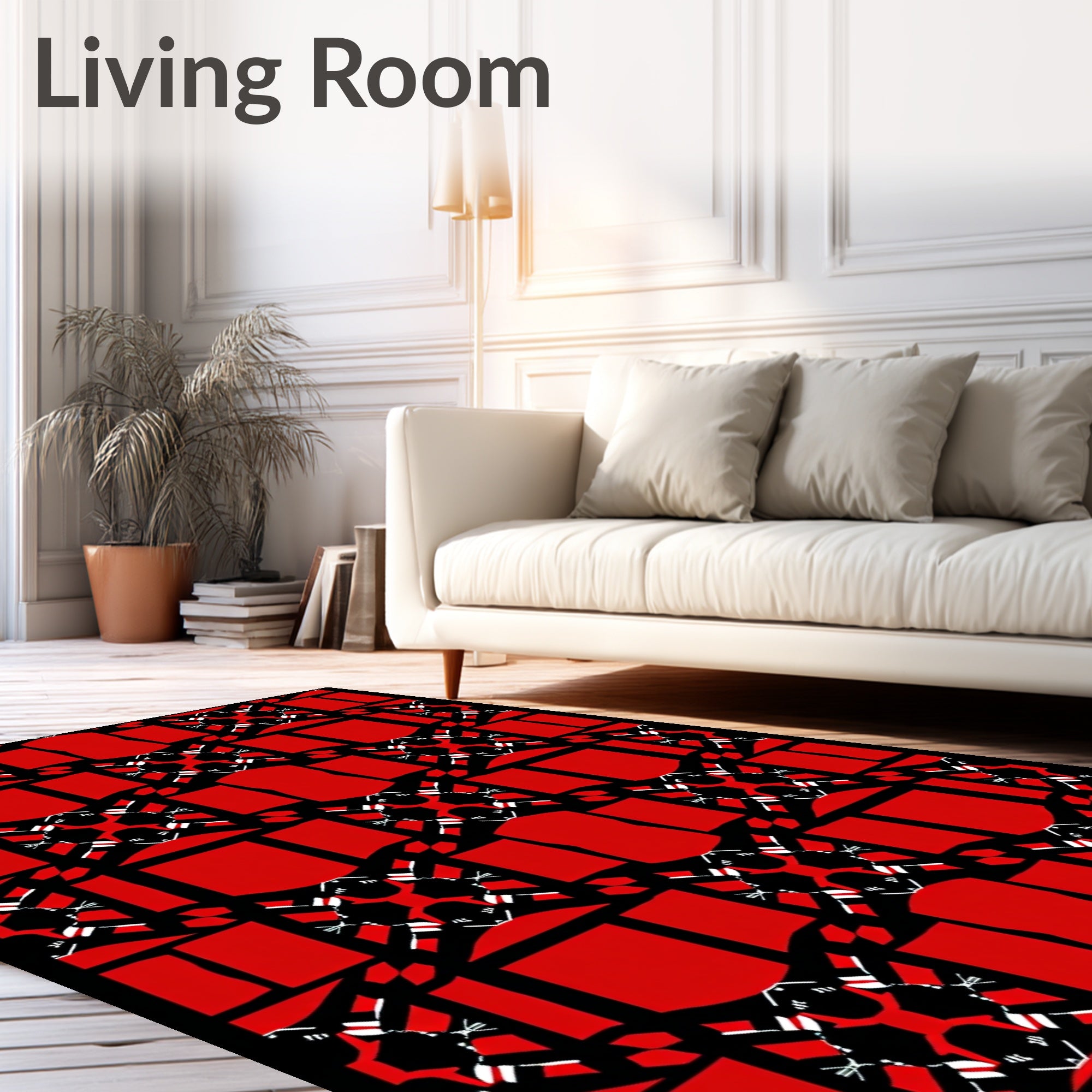 Bold Red Black White Geometric Repeat Rug
