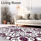 Deep Plum Floral Medallion Scrollwork Rug