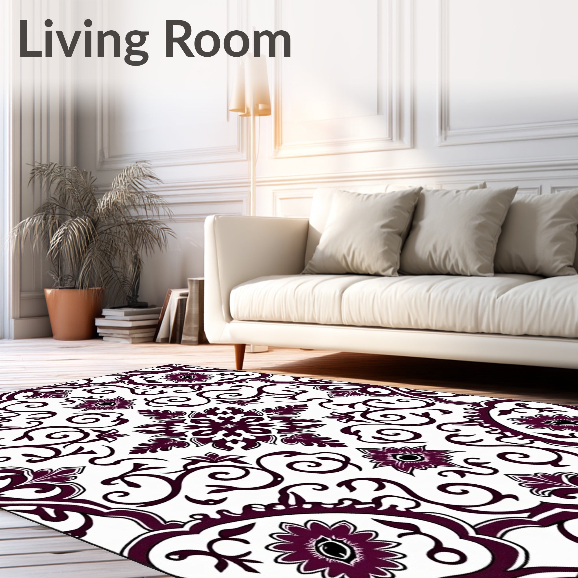 Deep Plum Floral Medallion Scrollwork Rug