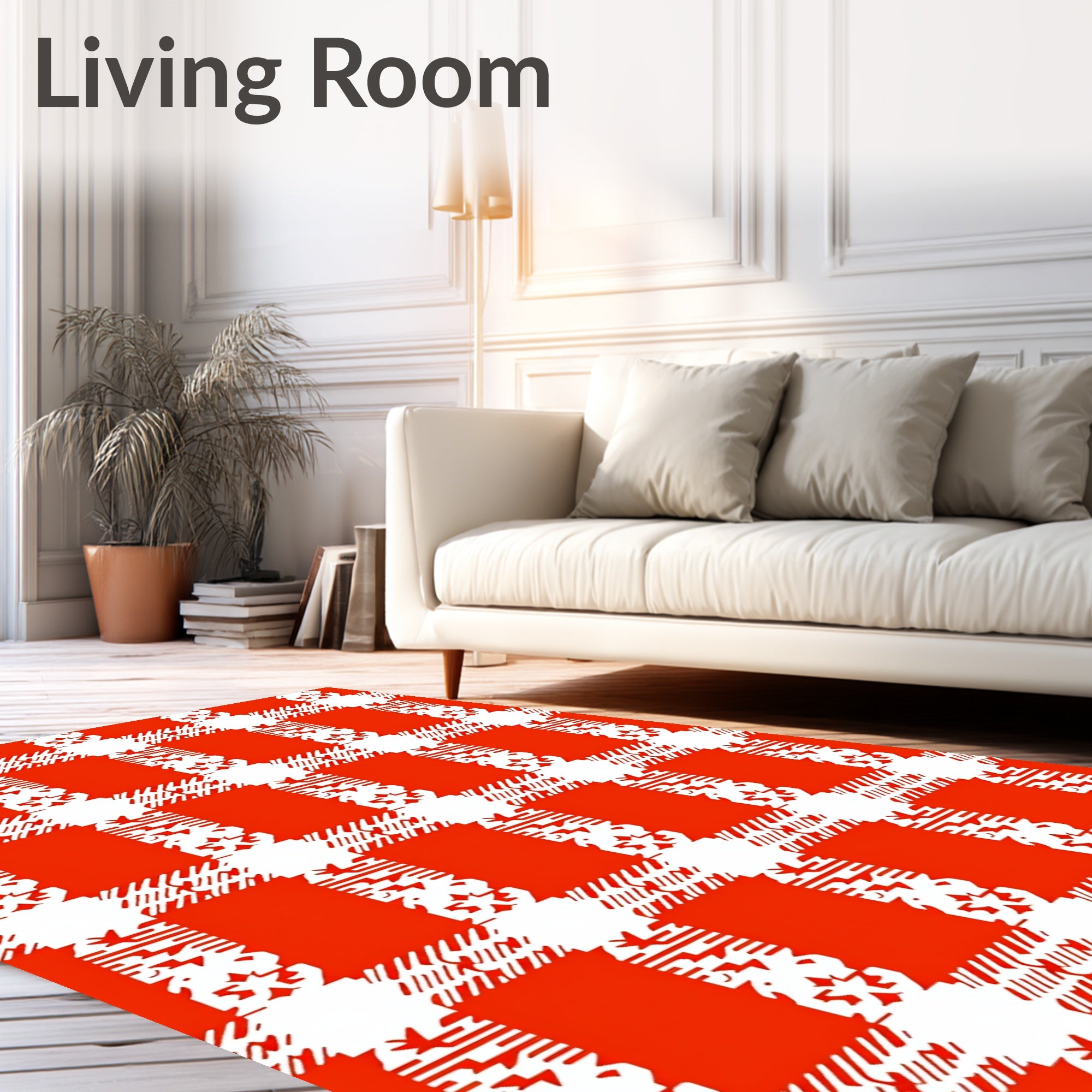 Bright Red White Buffalo Check Rug