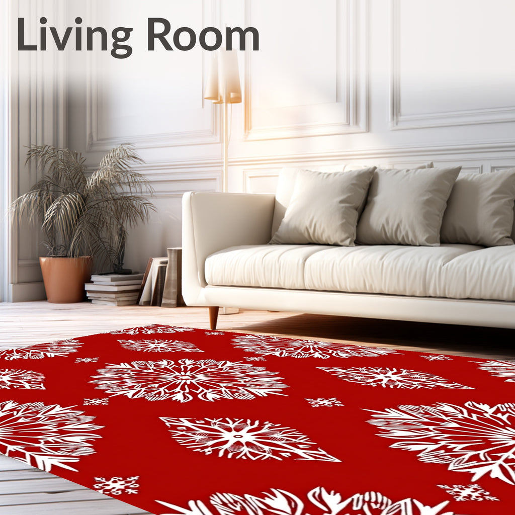 Crimson White Snowflake Medallion Rug