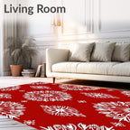 Crimson White Snowflake Medallion Rug