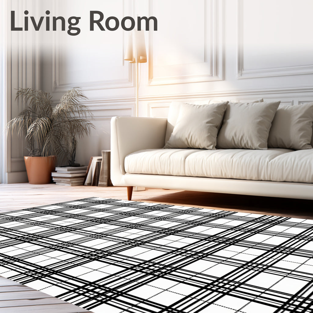 Classic Black White Plaid Check Rug