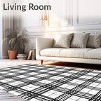 Classic Black White Plaid Check Rug