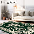 Elegant Dark Emerald Floral Medallion Rug