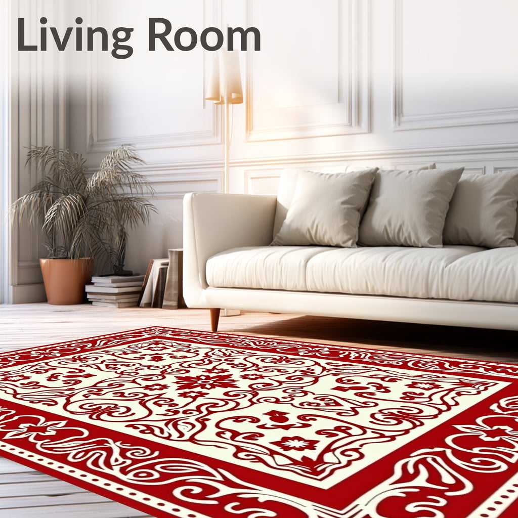 Classic Red Cream Floral Medallion Rug