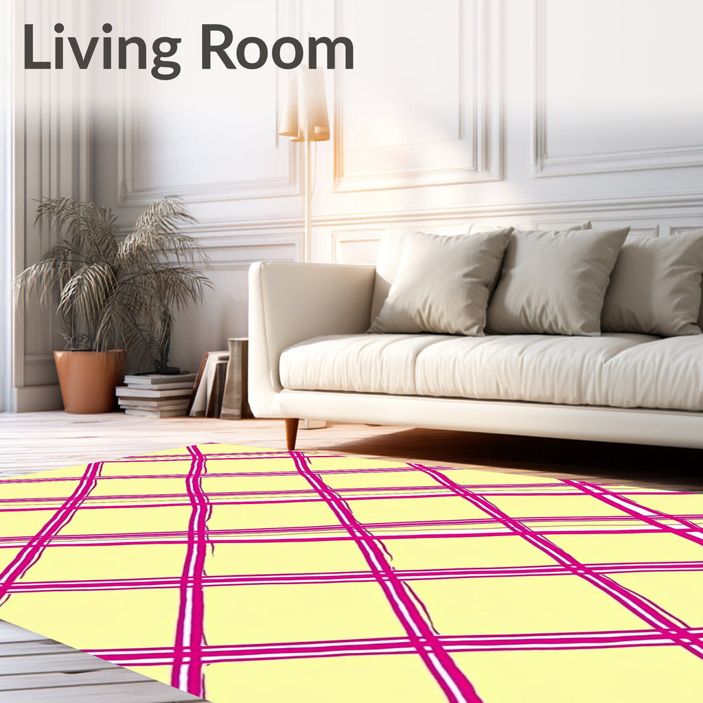 Bright Pink Diagonal Plaid Lines Rug