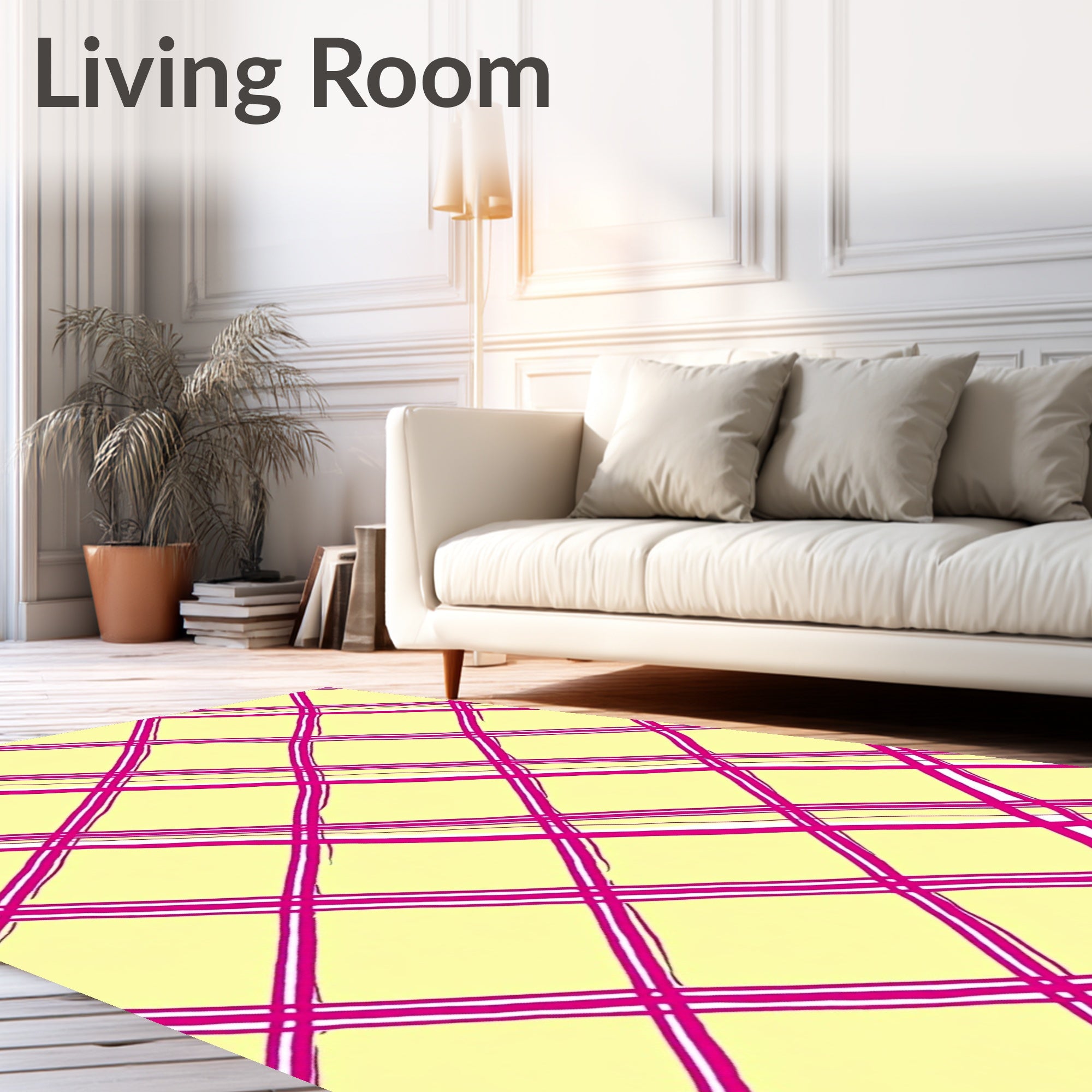 Bright Pink Diagonal Plaid Lines Rug