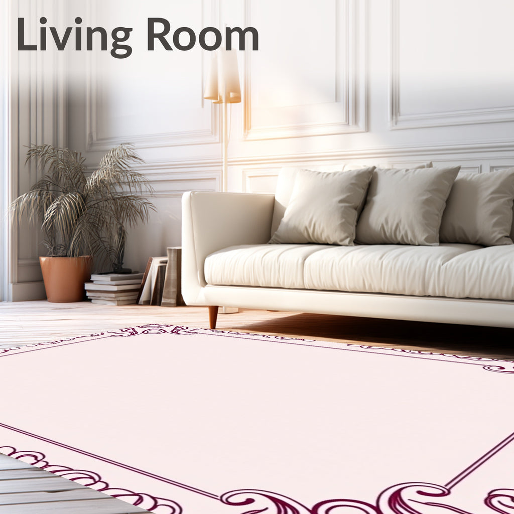 Deep Burgundy Swirl Floral Border Rug