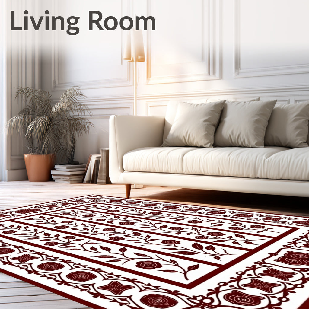 Ornate Burgundy Floral Vine Panels Rug