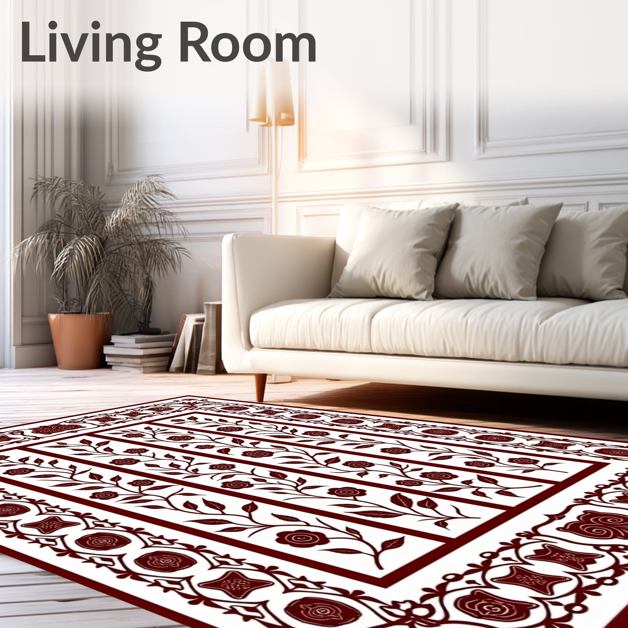Ornate Burgundy Floral Vine Panels Rug