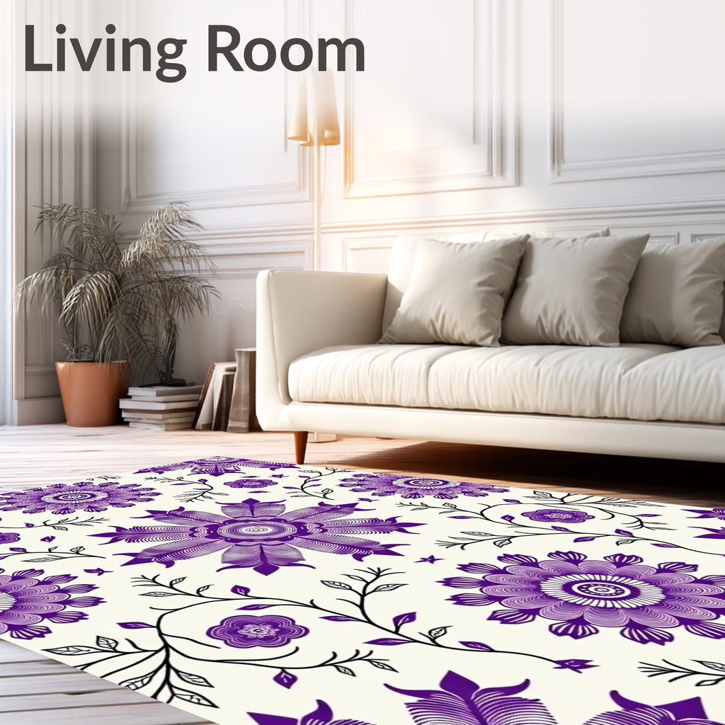 Vibrant Purple Floral Vine Medallion Rug