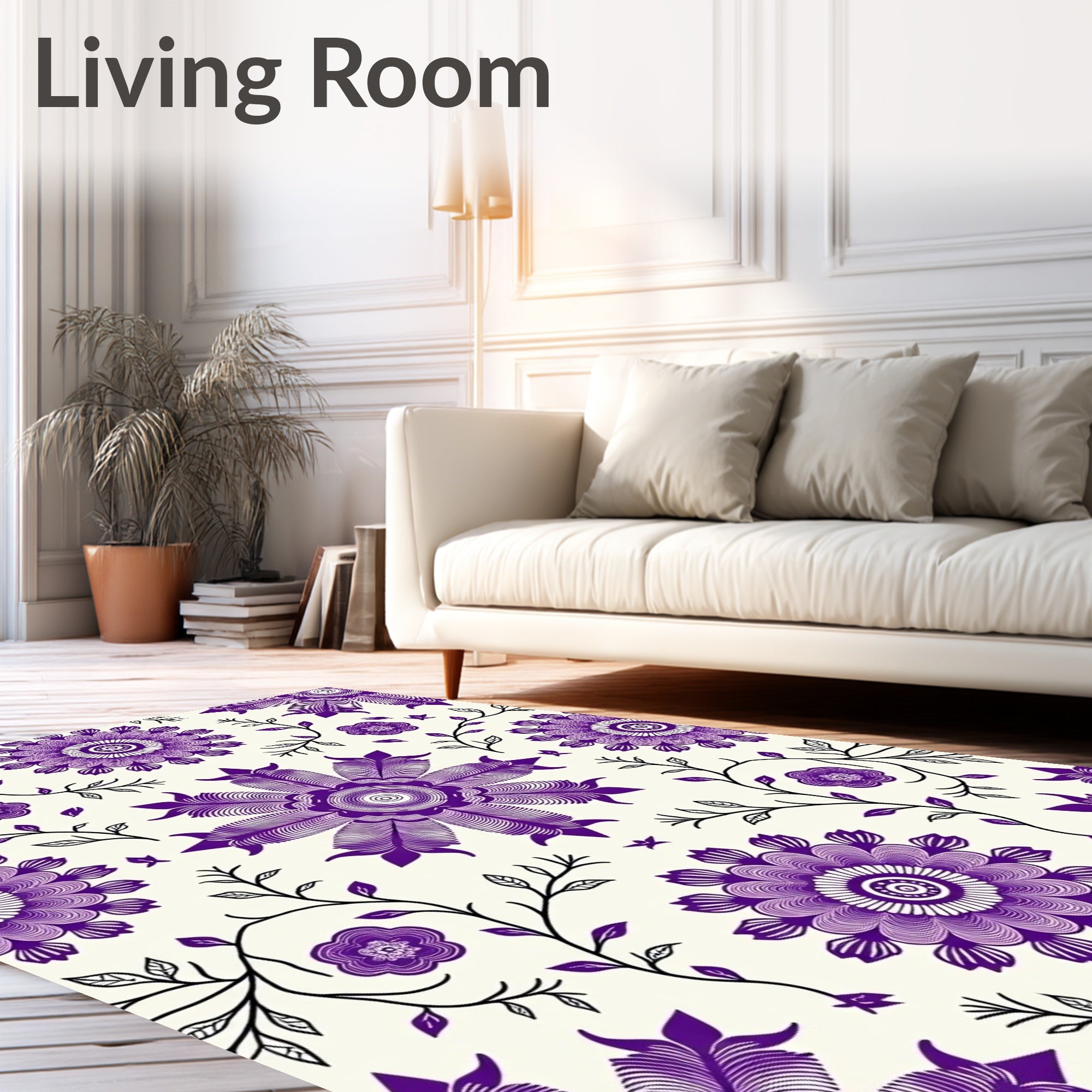 Vibrant Purple Floral Vine Medallion Rug