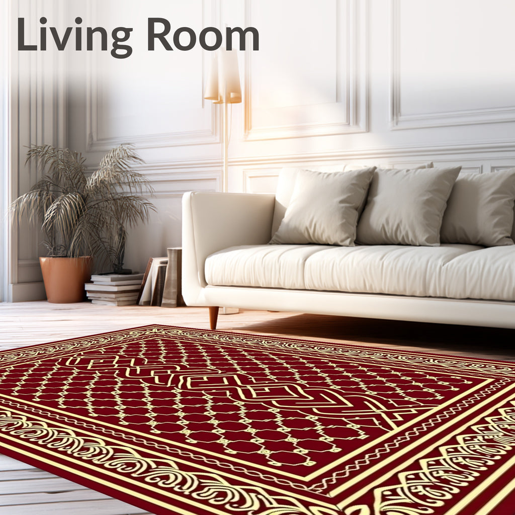 Garnet Interlocking Geometric Border Rug