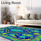 Royal Blue Teal Yellow Floral Medallion Rug