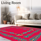 Vibrant Teal Floral Border Red Rug