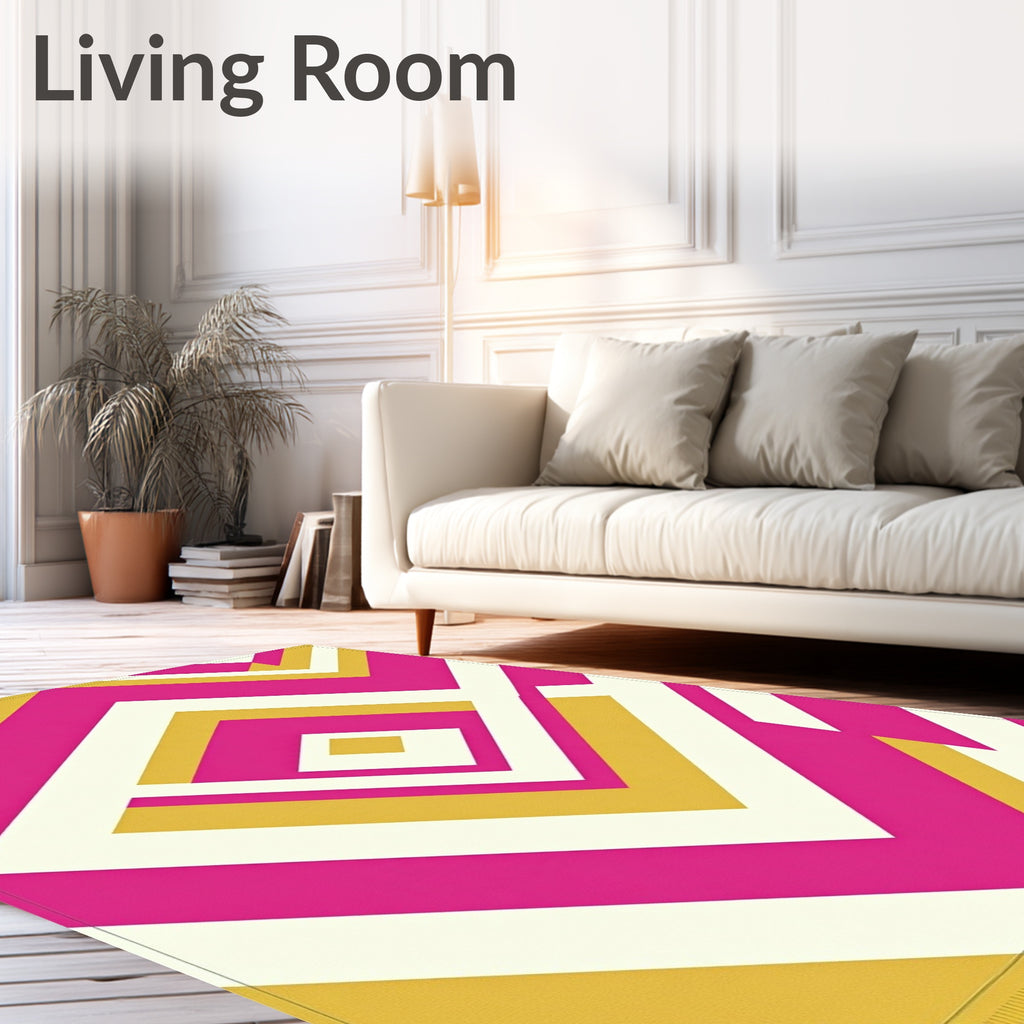 Bold Pink Gold Geometric Layers Rug