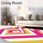 Bold Pink Gold Geometric Layers Rug