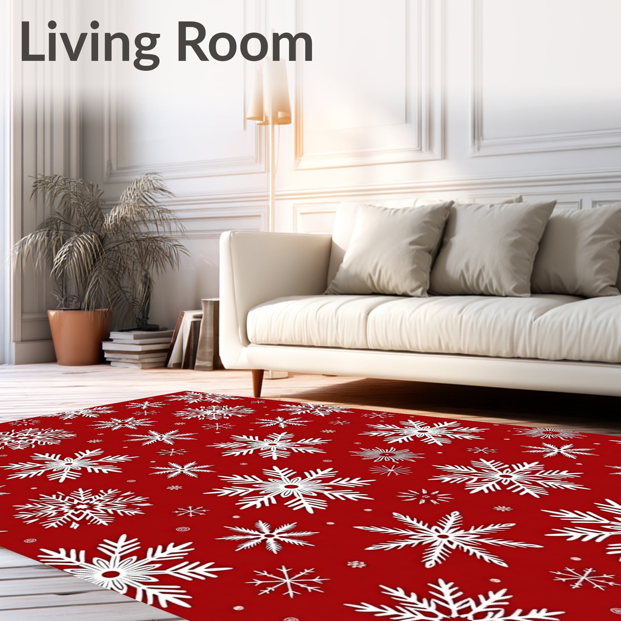 Crimson White Snowflake Scatter Rug