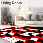 Bold Red Black White Scattered Squares Rug